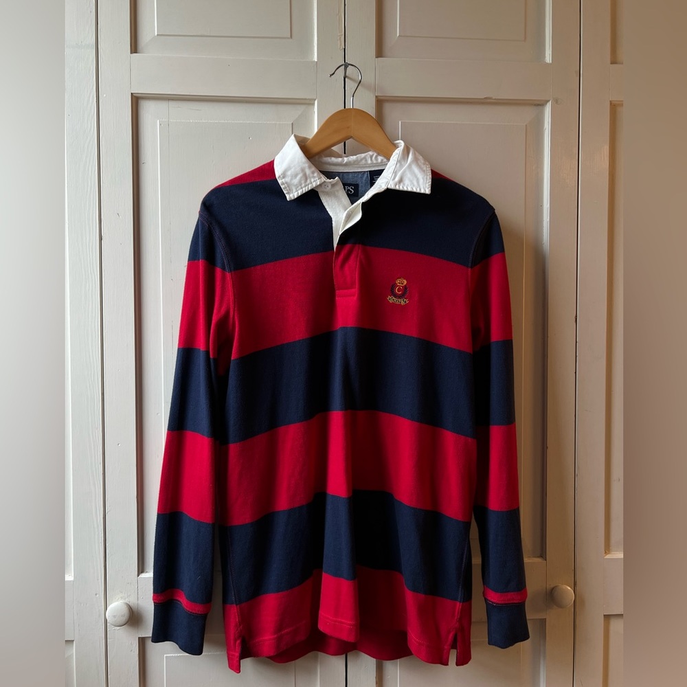 Chaps Men’s Rugby Shirt, Size S, Navy & Red Stripes